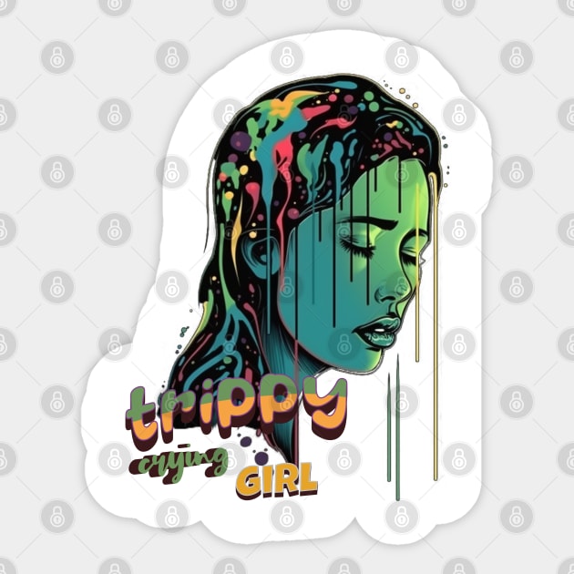 Trippy Crying Girl - Psychedelic Tears of Emotion Sticker by Oddities Outlet